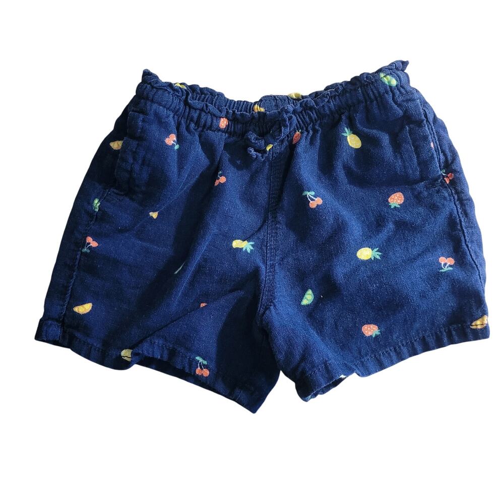 Old Navy Navy Fruit Print Shorts Elastic Waist Toddler 5T Linen Blend Cute